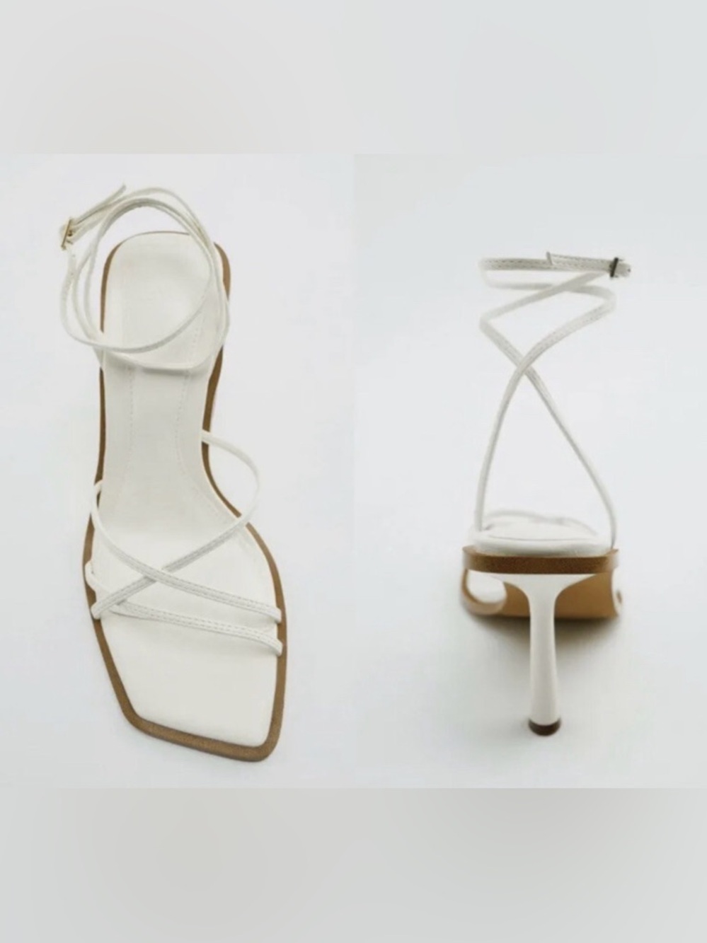Zara White Strappy Square-Toe Stiletto Sandals